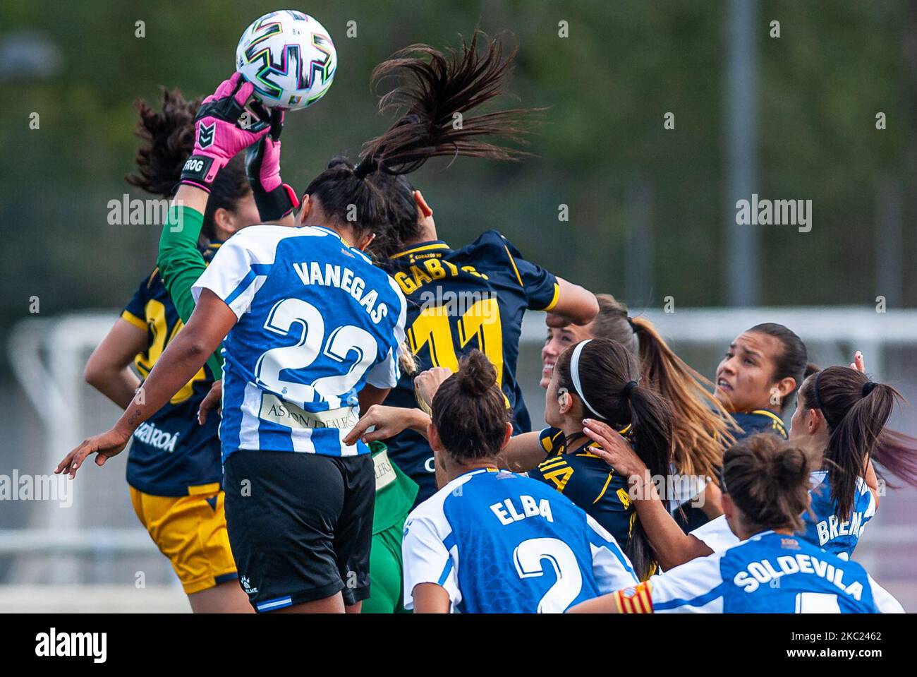 Manuela Vanegas während des Spiels zwischen RCD Espanyol und Deportivo La Coruna, entsprechend der Woche 3 der Liga Primera Iberdrola, spielte in der Dani Jarque Sports City , am 18.. Oktober 2020, in Barcelona, Spanien. -- (Foto von Urbanandsport/NurPhoto) Stockfoto