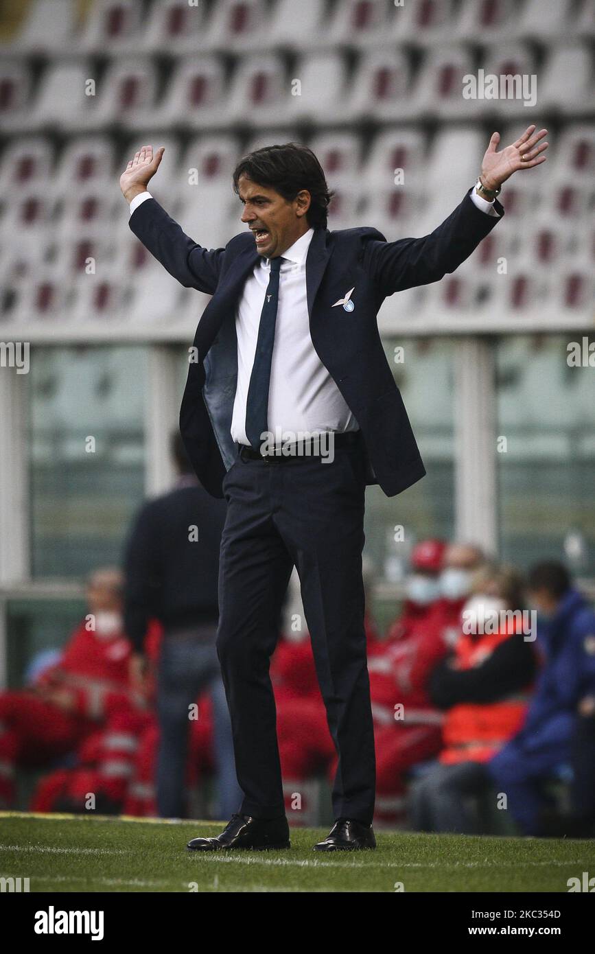 Latium-Coach Simone Inzaghi Gesten während des Fußballspiels der Serie A n.6 TURIN - LATIUM am 01. November 2020 im Stadio Olimpico Grande Torino in Turin, Piemont, Italien. (Foto von Matteo Bottanelli/NurPhoto) Stockfoto