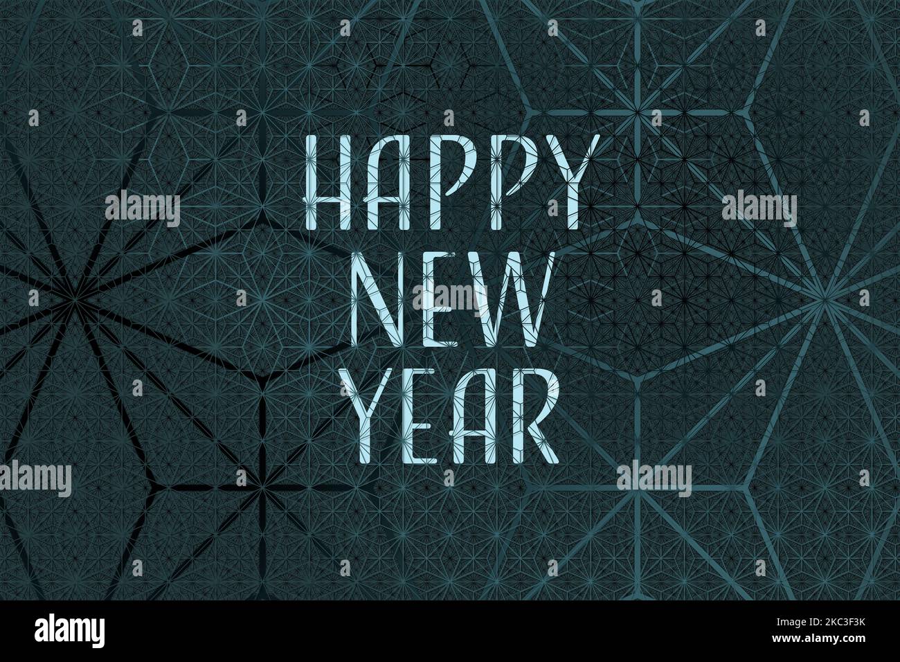 Frohes neues Jahr Karte mit geometrischem Hintergrund ohne Datum - 3D Rendering Stockfoto
