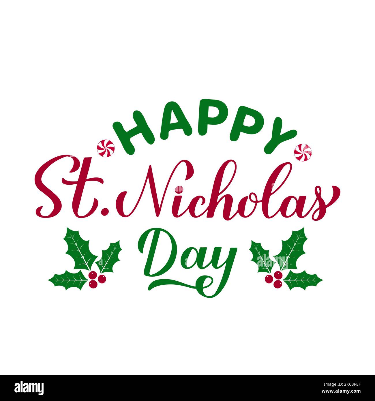 Happy St. Nikolaus Day Kalligraphie Hand Schriftzug isoliert auf weiß. Christlicher Feiertag im Dezember. Vektorvorlage für Typografie Poster, Banner, Fly Stock Vektor