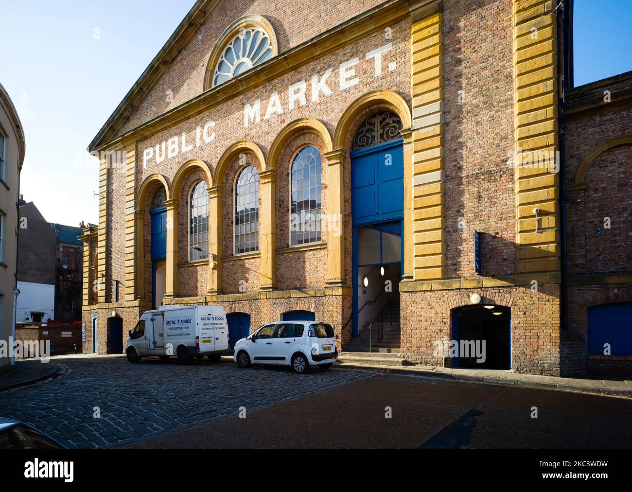 Scarborough's Public Market ein georgianisches Gebäude mit Keller-, Boden- und Zwischengeschoss-Ebenen Stockfoto