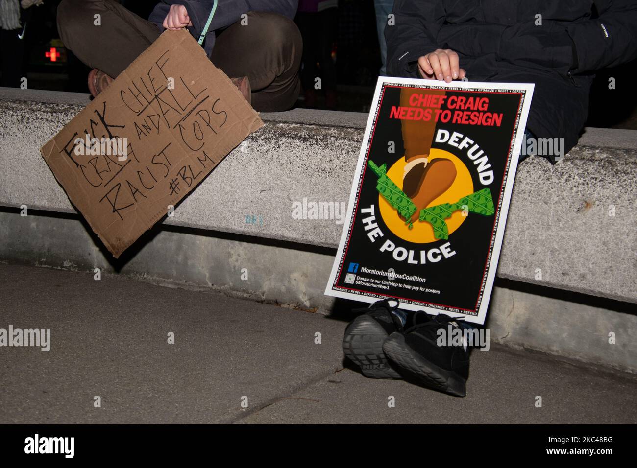 Demonstranten mit der aktivistischen Organisation Detroit will Breathe gingen auf die Straßen von Detroit, um am 13. November 2020 den Rücktritt des Polizeipräsidenten James Craig in Detroit, USA, zu fordern. (Foto von Adam J. Dewey/NurPhoto) Stockfoto