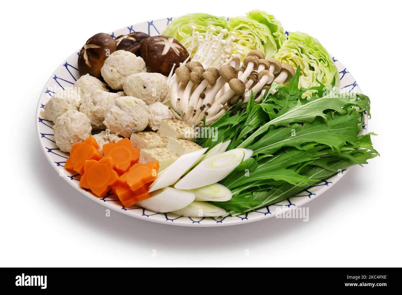 Mizutaki, japanischer Chicken Hot Pot; Zutaten für Hot Pot Stockfoto