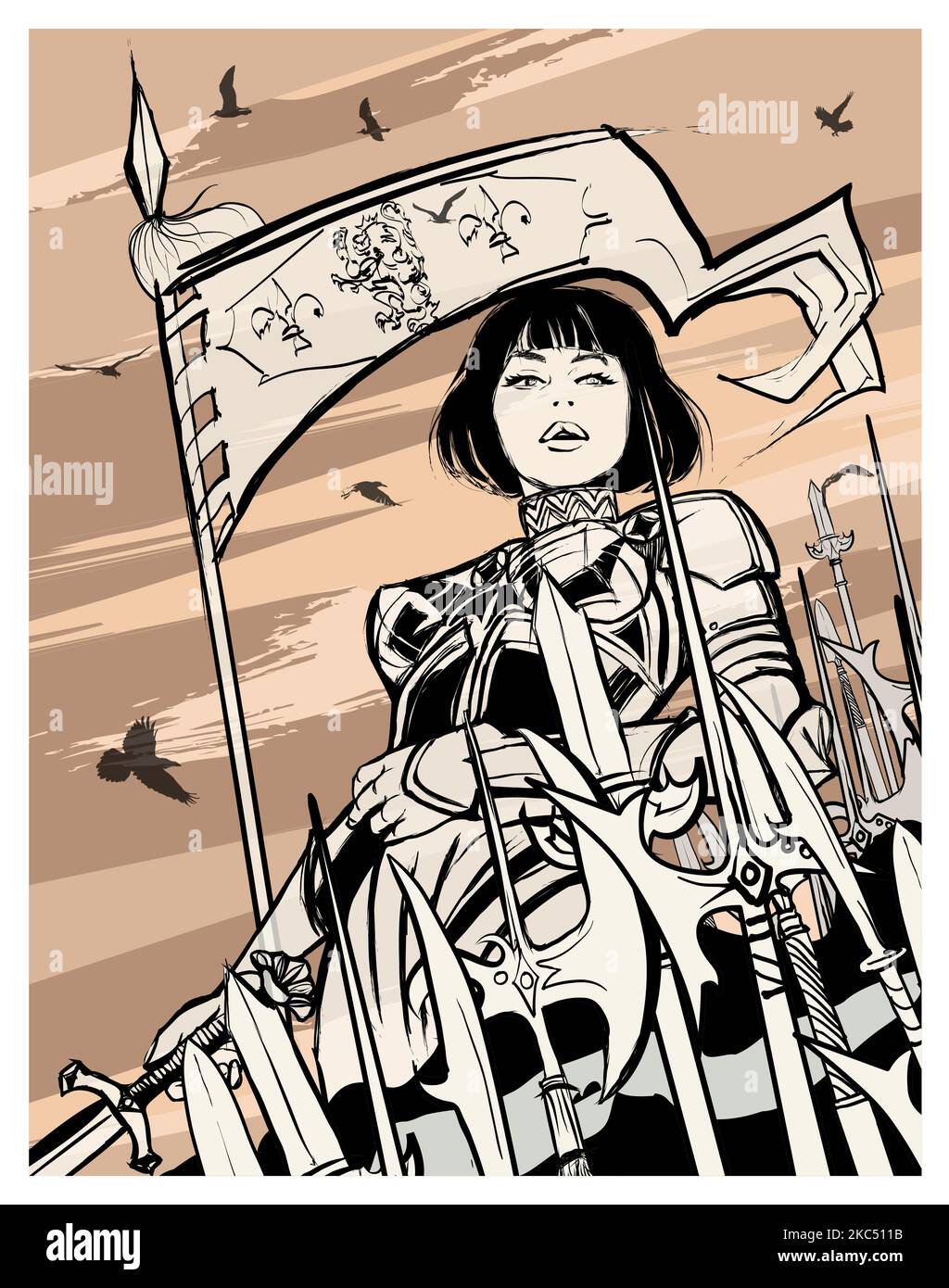 Inspirierte Darstellung von Jeanne d'Arc mit einem Schwert - Vektor-Illustration Stock Vektor