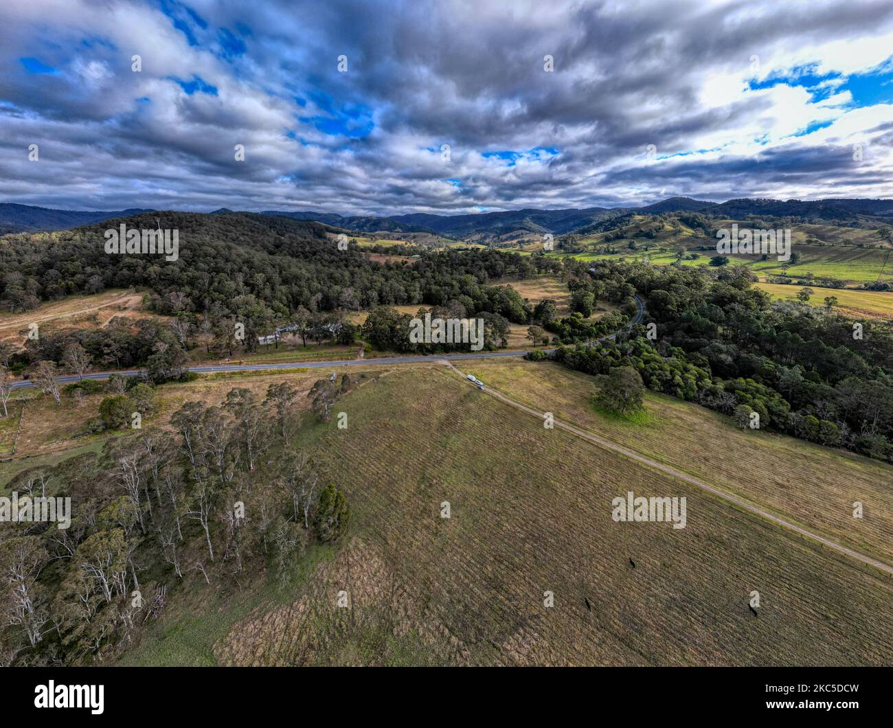 Eine Luftaufnahme einer wunderschönen Landschaft in Byabarra, NSW, Australien Stockfoto