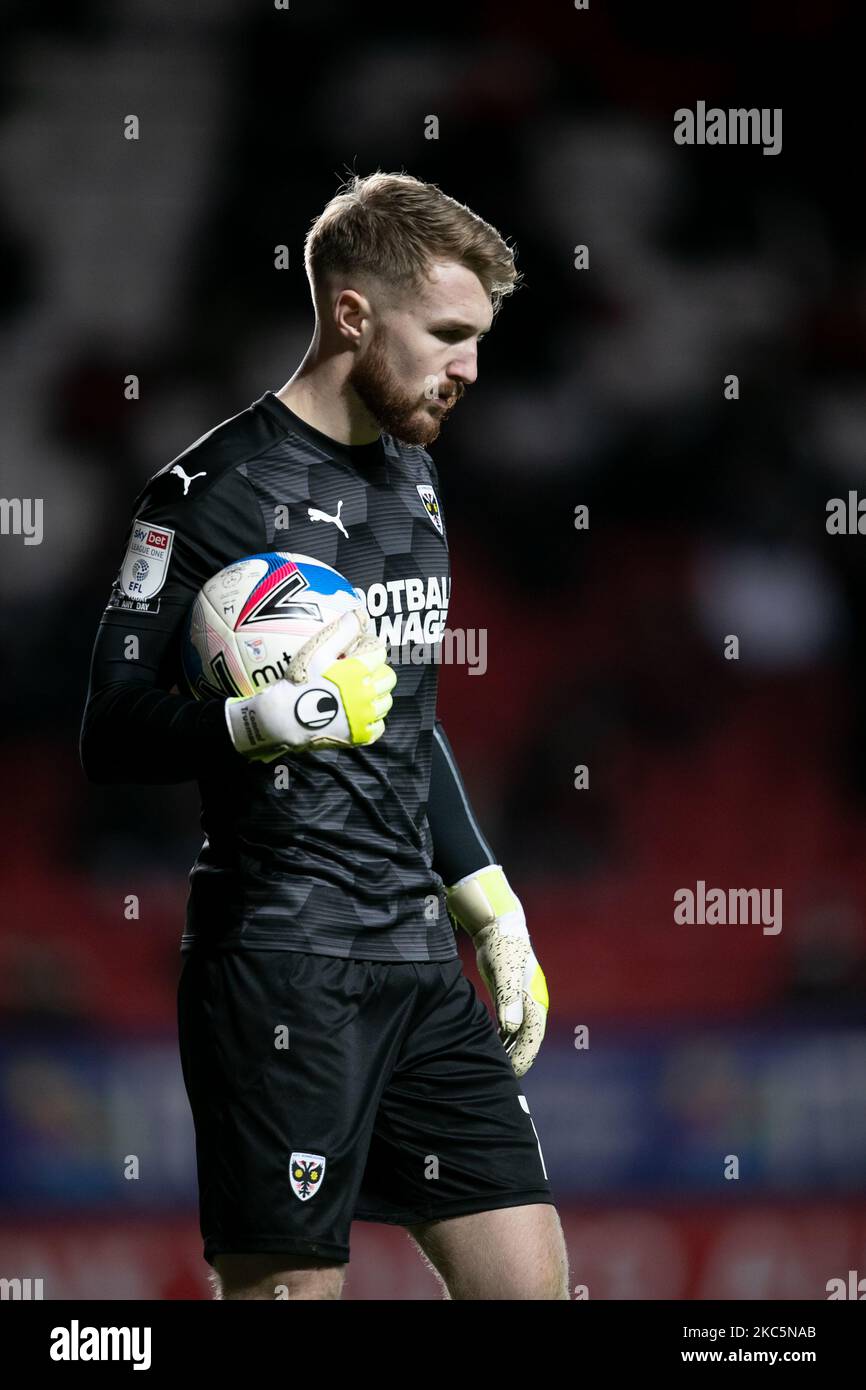 Connal Trueman von AFC Wimbledon beim Sky Bet League 1-Spiel zwischen Charlton Athletic und AFC Wimbledon am Samstag, dem 12.. Dezember 2020, im The Valley, London. (Foto von Juan Gasparini/MI News/NurPhoto) Stockfoto