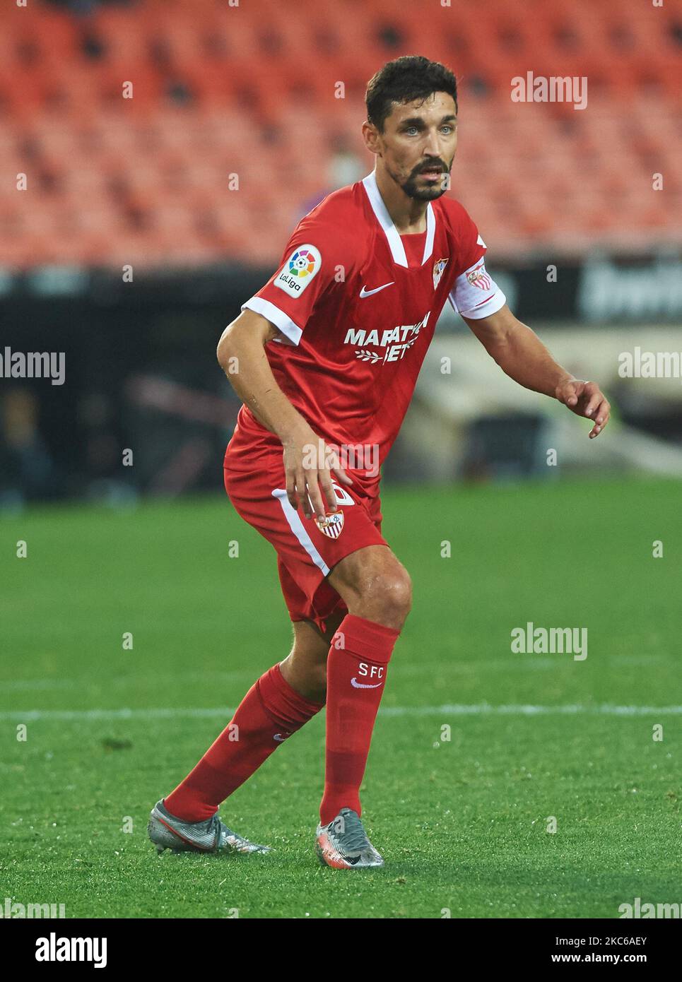 Jesus Navas von Sevilla während der La Liga Santander mach zwischen Valencia und Sevilla im Estadio de Mestalla am 22. Dezember 2020 in Valencia, Spanien (Foto: Maria Jose Segovia/NurPhoto) Stockfoto