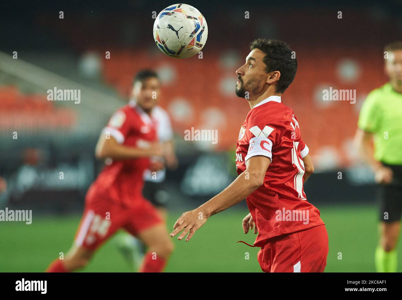 Jesus Navas von Sevilla während der La Liga Santander mach zwischen Valencia und Sevilla im Estadio de Mestalla am 22. Dezember 2020 in Valencia, Spanien (Foto: Maria Jose Segovia/NurPhoto) Stockfoto