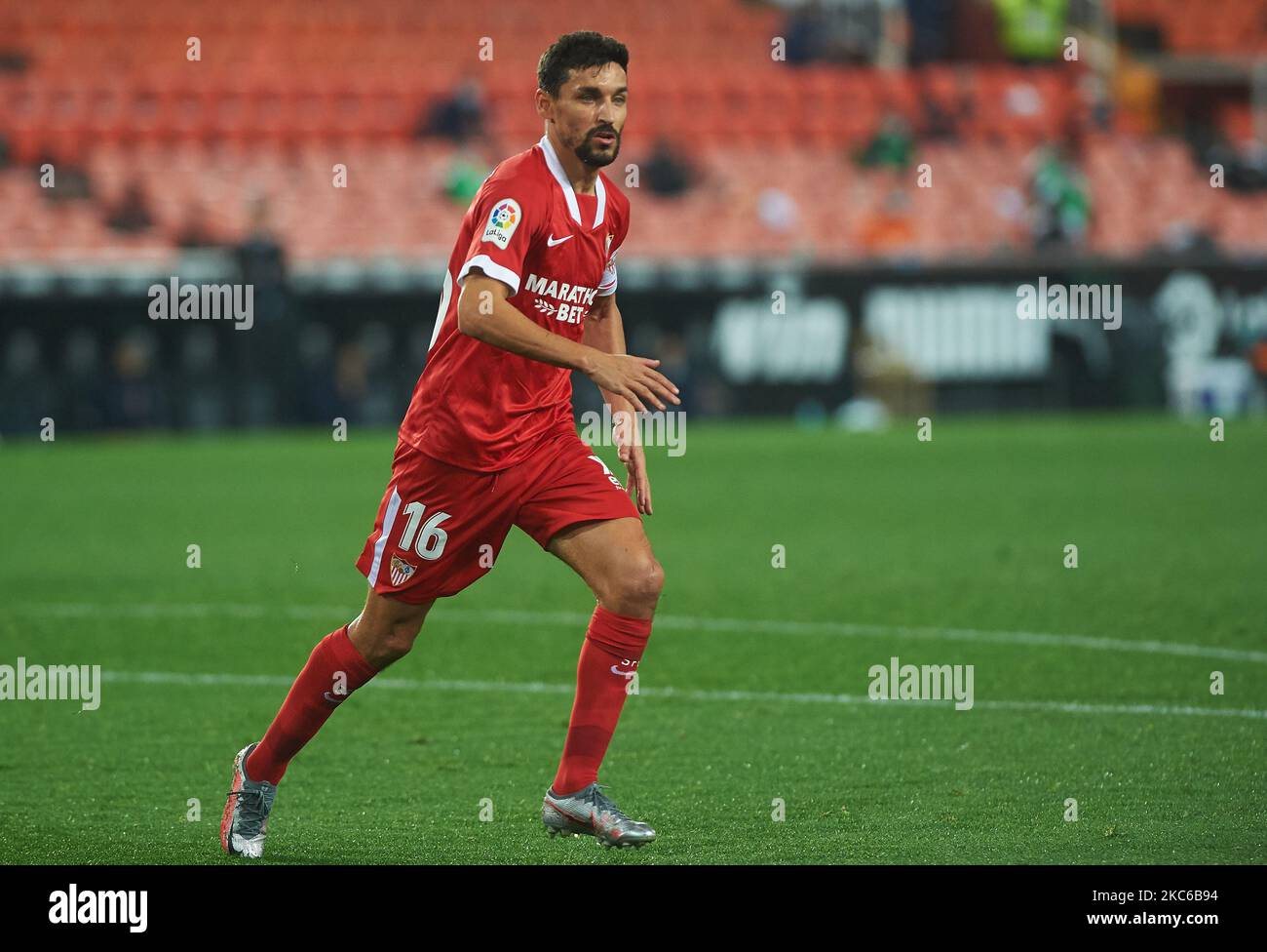 Jesus Navas von Sevilla während der La Liga Santander mach zwischen Valencia und Sevilla im Estadio de Mestalla am 22. Dezember 2020 in Valencia, Spanien (Foto: Maria Jose Segovia/NurPhoto) Stockfoto