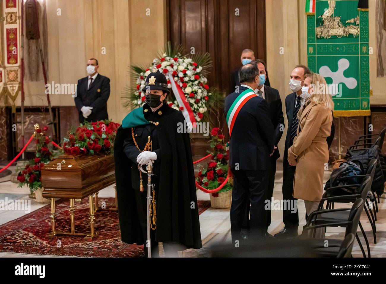 Sarg von Marco Formentini am 04. Januar 2021 in Mailand, Italien, im Beerdigungshaus in der Sala Alessi in der Pinacoteca Marino. (Foto von Alessandro Bremec/NurPhoto) Stockfoto