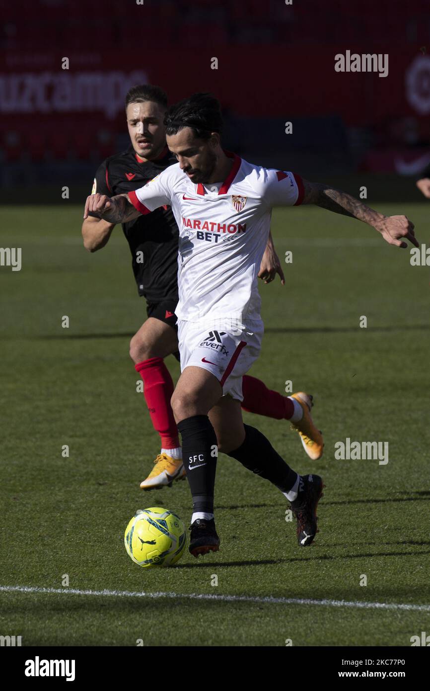 Suso vom FC Sevilla während des La Liga-Spiels zwischen dem FC Sevilla und Real Sociedad im Estadio Sanchez Pizjuan in Sevilla, Spanien. (Foto von Jose Luis Contreras/DAX Images/NurPhoto) Stockfoto