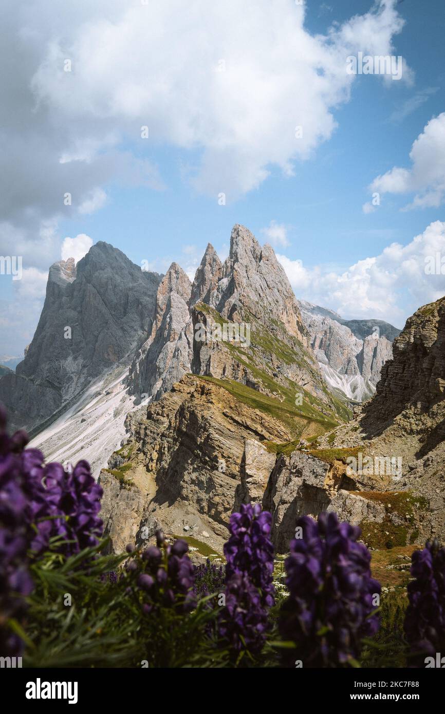 Monte Seceda in Trentino-Südtirol, vista laterale Stockfoto