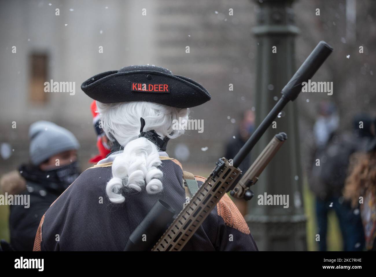 Bewaffnete Boogaloo Bois-Kundgebung in Columbus, Ohio, am 17.. Januar 2021 im Rahmen der lang geplanten Ereignisse, die in mehreren staatlichen Hauptstadtstaaten mit Ohio National Guard und Strafverfolgungsbehörden zur Seite standen, stattfanden. (Foto von Zach D Roberts/NurPhoto) Stockfoto