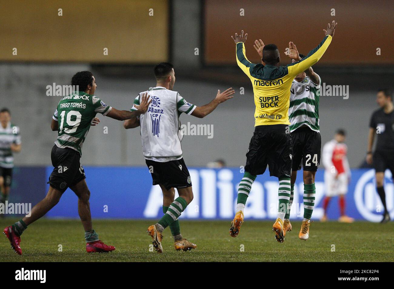 Feier des Sieges während des Allianz Cup Finales zwischen Sporting CP und SC Braga, in EstÃ¡dio Municipal de Leiria, Leiria, Portugal, 23. Januar, 2021 (Foto von JoÃ£o Rico/NurPhoto) Stockfoto