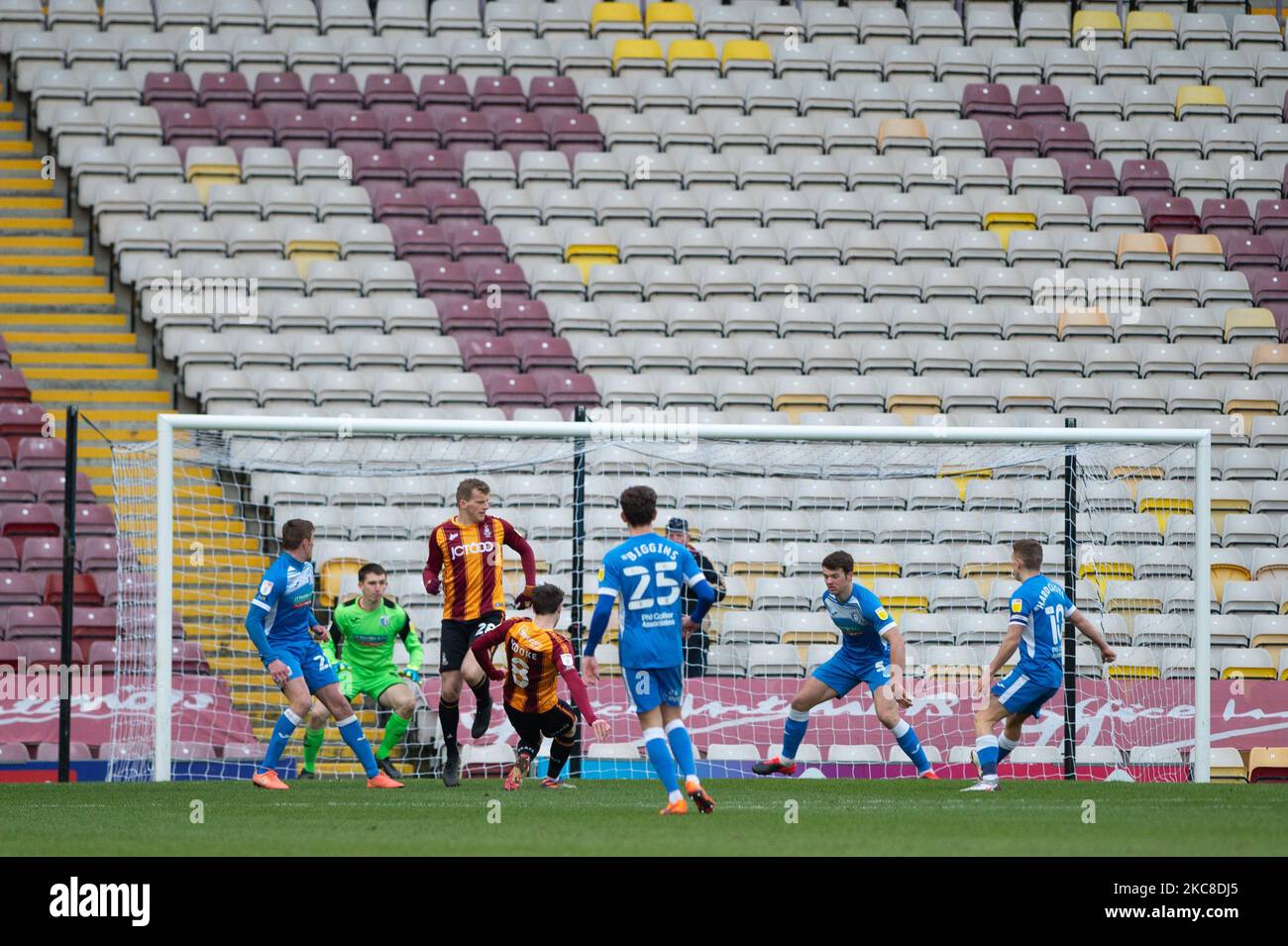 Callum Cooke von Bradford City erzielt am 30.. Januar 2021 im utilita Energy Stadium, Bradford, England, das zweite Tor seines Teams beim Spiel Sky Bet League 2 zwischen Bradford City und Barrow. (Foto von Pat Scaasi/MI News/NurPhoto) Stockfoto