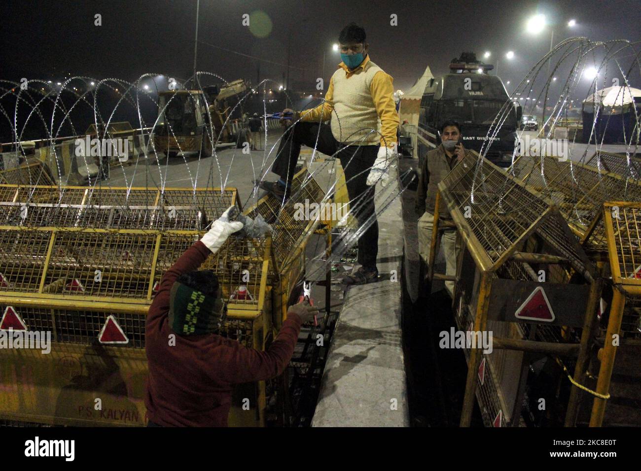 Am 29. Januar 2021 protestieren die Bauern an der Grenze zwischen Delhi und Uttar Pradesh in der Nähe von Ghazipur in Neu-Delhi, Indien, weiterhin gegen die jüngsten Agrargesetze der Zentralregierung. (Foto von Mayank Makhija/NurPhoto) Stockfoto