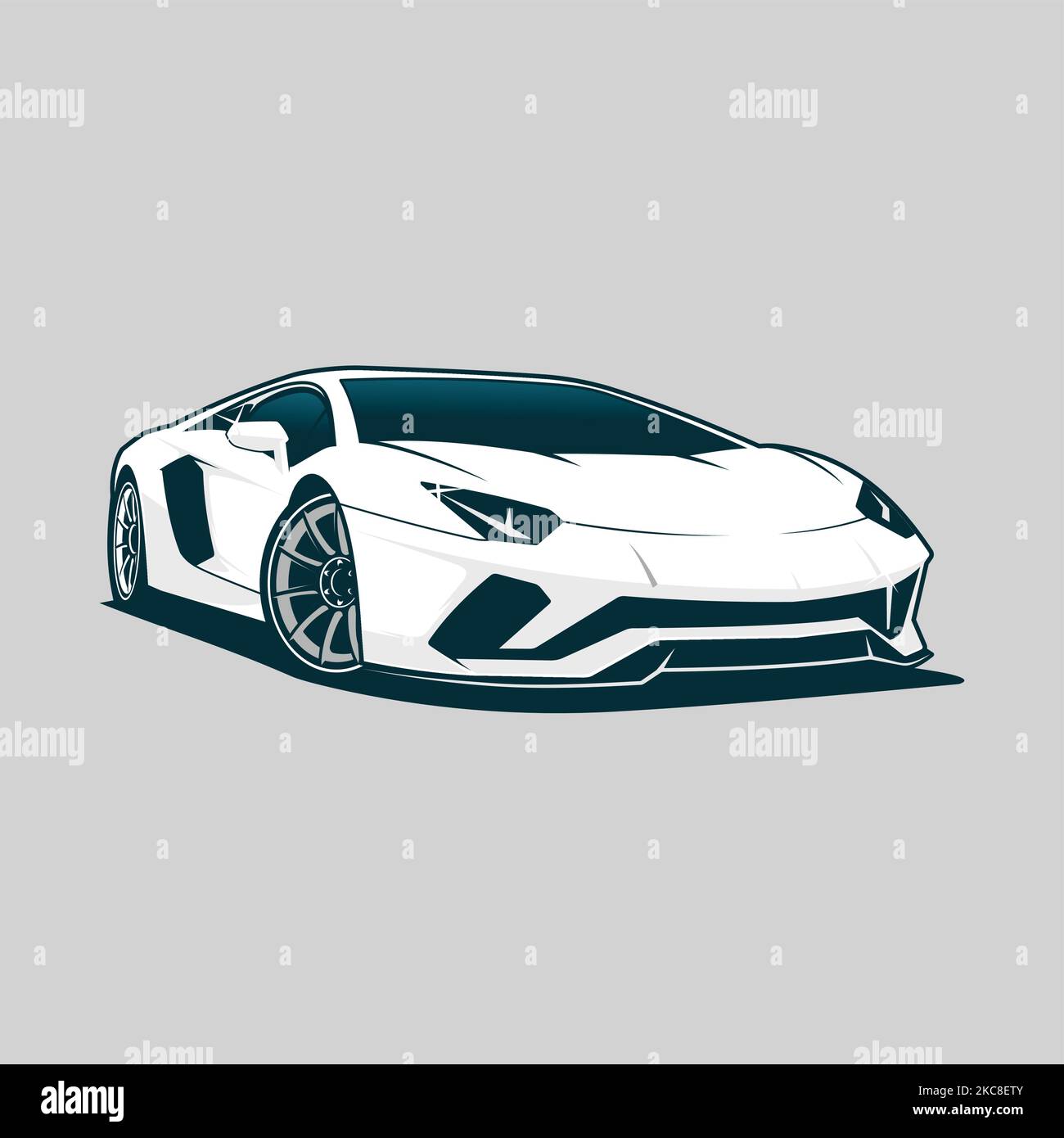 Lamborghini Aventador weißes Vektor-T-Shirt-Design. Klare Linien im eps-Format mit hoher Auflösung. Drucken Sie ihn in jeder Größe aus. Jetzt herunterladen Stock Vektor