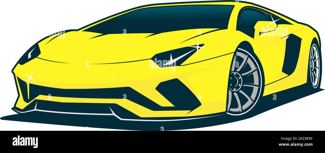 Gelbes Lamborghini Aventador Vektor T-Shirt-Design. Jetzt im hochauflösenden Format herunterladen. Stock Vektor