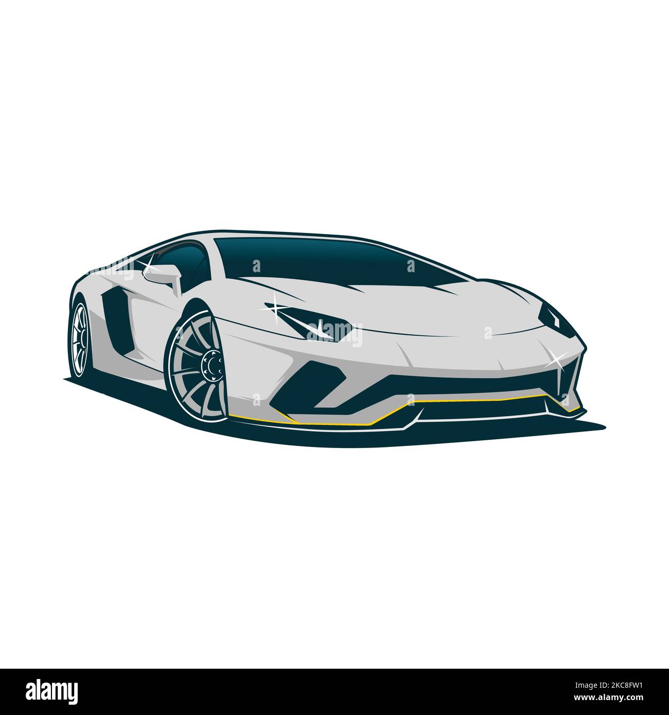 Lamborghini Vektor-T-Shirt-Design. Silberner Lambo. Jetzt im hochauflösenden Format herunterladen. Stock Vektor