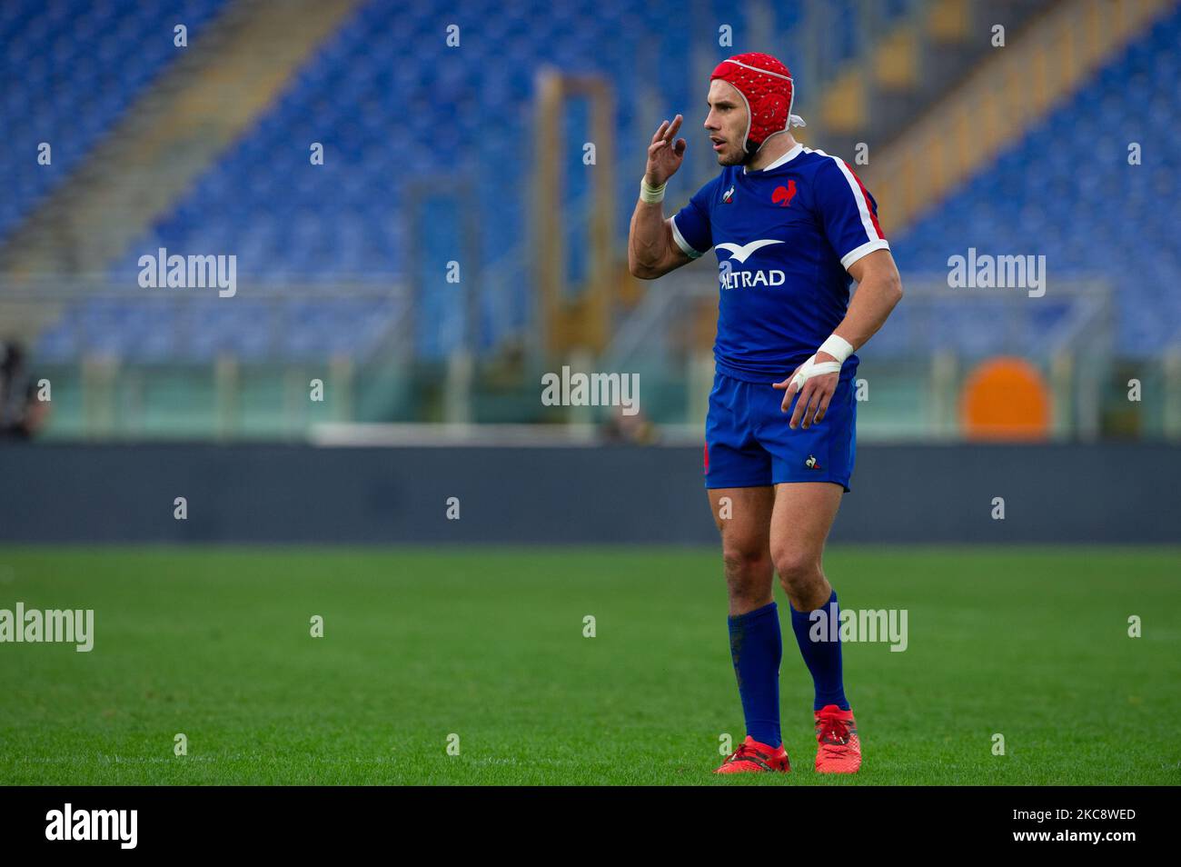 Nummer 11 von Frankreich Gabin Villiere während des Guinness Six Nations Rugby Championship-Spiels 2021 zwischen Italien und Frankreich im Olimpic Stadium (Stadio Olimpico) in Rom, Italien, am 6. Februar 2021. Das Spiel wird wegen der Pandemie von Covid19 hinter verschlossenen Türen gespielt. (Foto von Lorenzo Di Cola/NurPhoto) Stockfoto