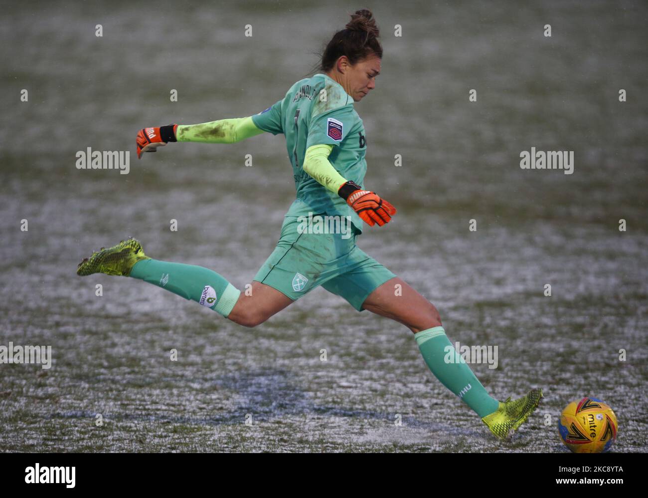 Mackenzie Arnold von West Ham United WFC während des Barclays FA Women's Super League Spiels zwischen West Ham United Women und Bristol City am 07.. Februar 2021 im Chigwell Construction Stadium in Dagenham, England (Foto by Action Foto Sport/NurPhoto) Stockfoto