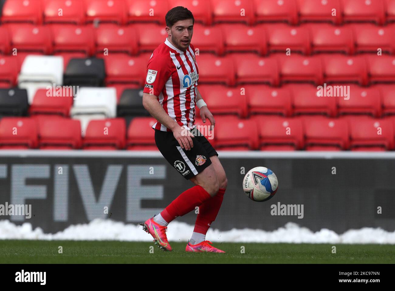 Lynden Gooch von Sunderland während des Sky Bet League 1-Spiels zwischen Sunderland und Doncaster Rovers am 13.. Februar 2021 im Stadium of Light, Sunderland, England. (Foto von Mark Fletcher/MI News/NurPhoto) Stockfoto