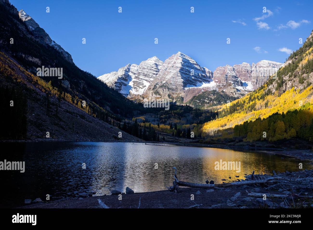 Herbstfärbung bei Maroon Bells in den Elchbergen, in der Nähe von Aspen Colorado. Stockfoto