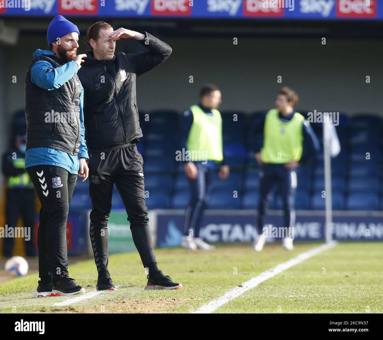 Mark Mollesley Manager von Southend United während der Sky Bet League Two zwischen Southend United und Bolton Wanderers am 20.. Februar 2021 im Roots Hall Stadium in Southend, Großbritannien (Foto by Action Foto Sport/NurPhoto) Stockfoto