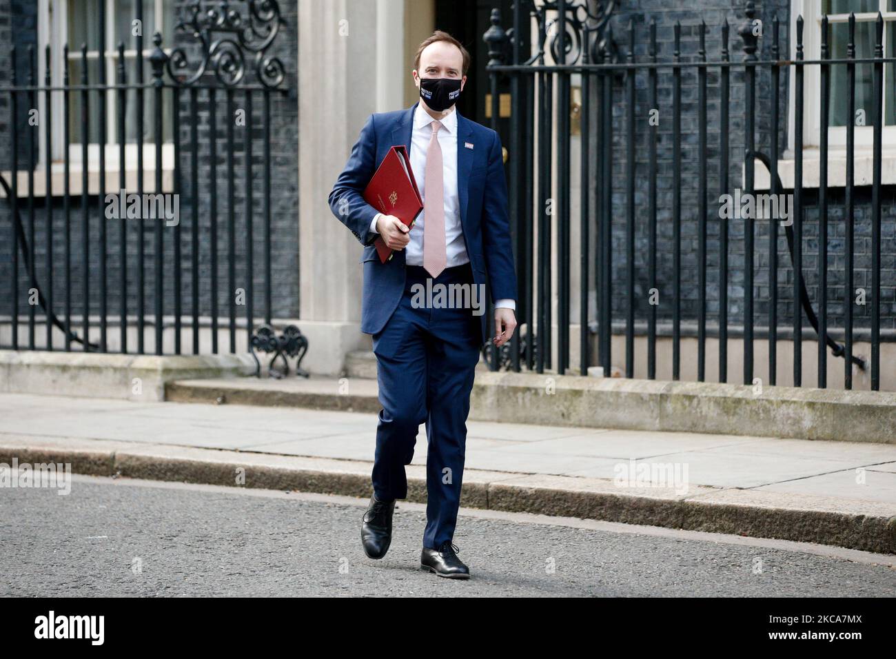 Der Staatssekretär für Gesundheit und Soziales, Matt Hancock, Abgeordneter der Konservativen Partei für West Suffolk, verlässt am 2. März 2021 die Downing Street 10 in London, England. (Foto von David Cliff/NurPhoto) Stockfoto