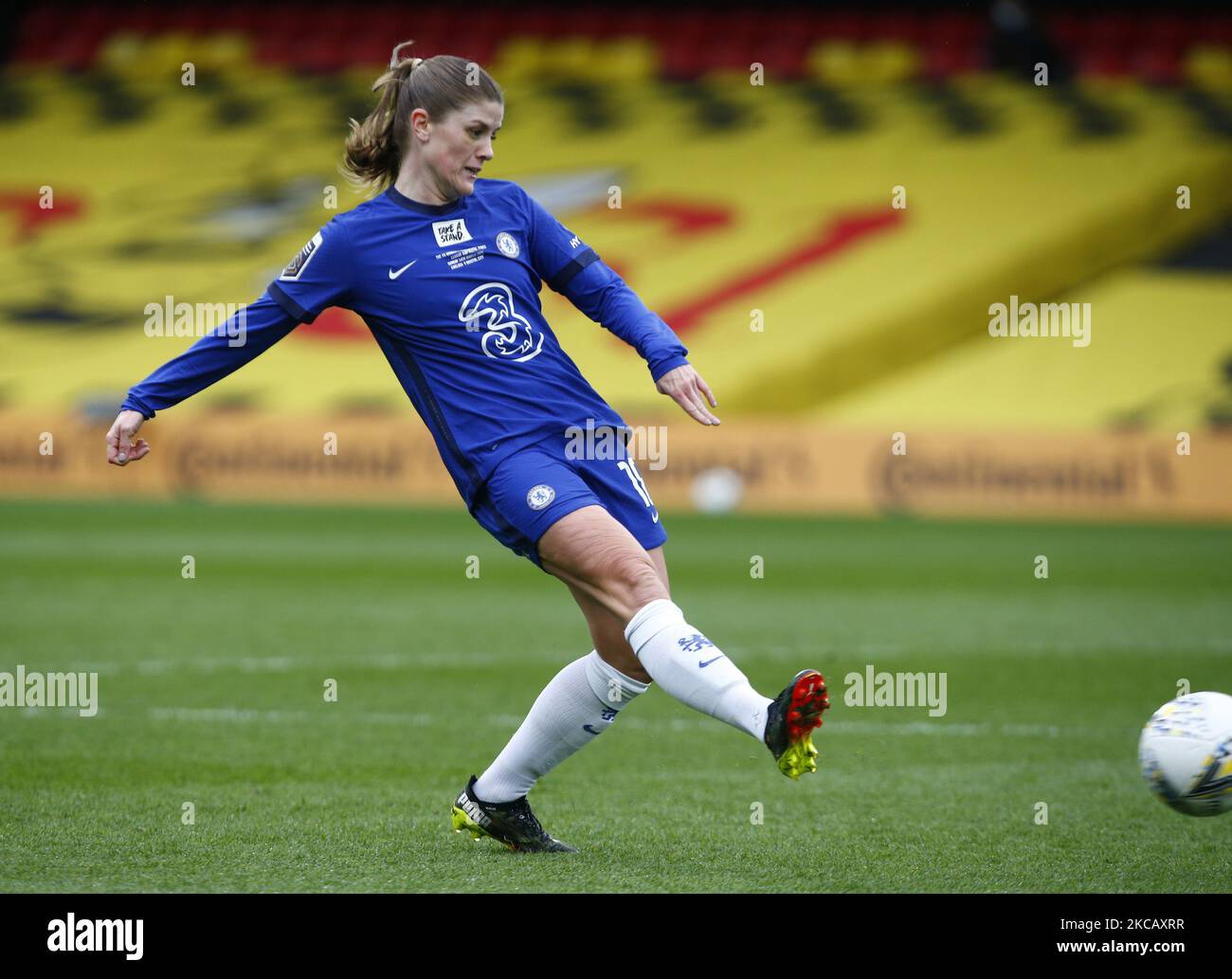 Chelsea Ladies Maren Mjelde beim FA Women's Continental Tire League Cup Finale zwischen Bristol City und Chelsea im Vicarage Road Stadium, Watford, Großbritannien, am 14.. März 2021 (Foto von Action Foto Sport/NurPhoto) Stockfoto