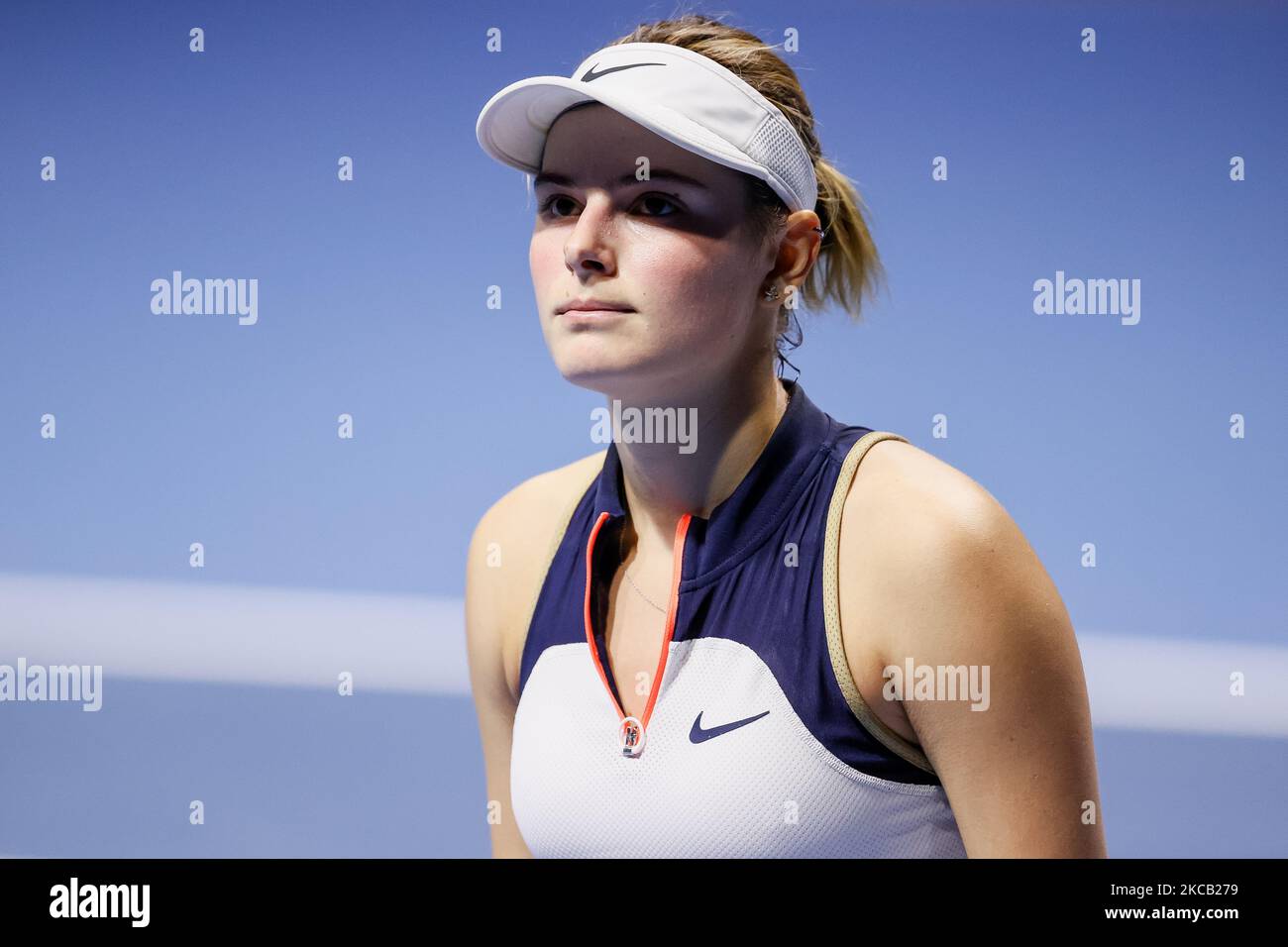 Katarina Zavatska aus der Ukraine während ihres WTA St. Petersburg Ladies Trophy 2021 Tennisturniers in der zweiten Runde gegen Anastasia Gasanova aus Russland am 17. März 2021 in der Sibur Arena in Sankt Petersburg, Russland. (Foto von Mike Kireev/NurPhoto) Stockfoto