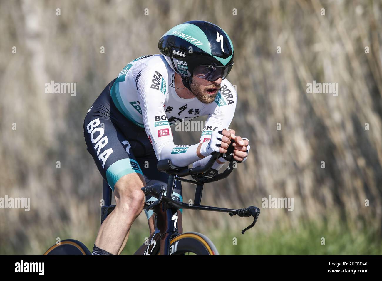 66 Ben Zwiehof aus Deutschland von Bora Hansgrohe während der 100.. Volta Ciclista a Catalunya 2021, Etappe 2 Einzelzeitverfahren von Banyoles nach Banyoles. Am 23. März 2021 in Banyoles, Spanien. (Foto von Xavier Bonilla/NurPhoto) Stockfoto