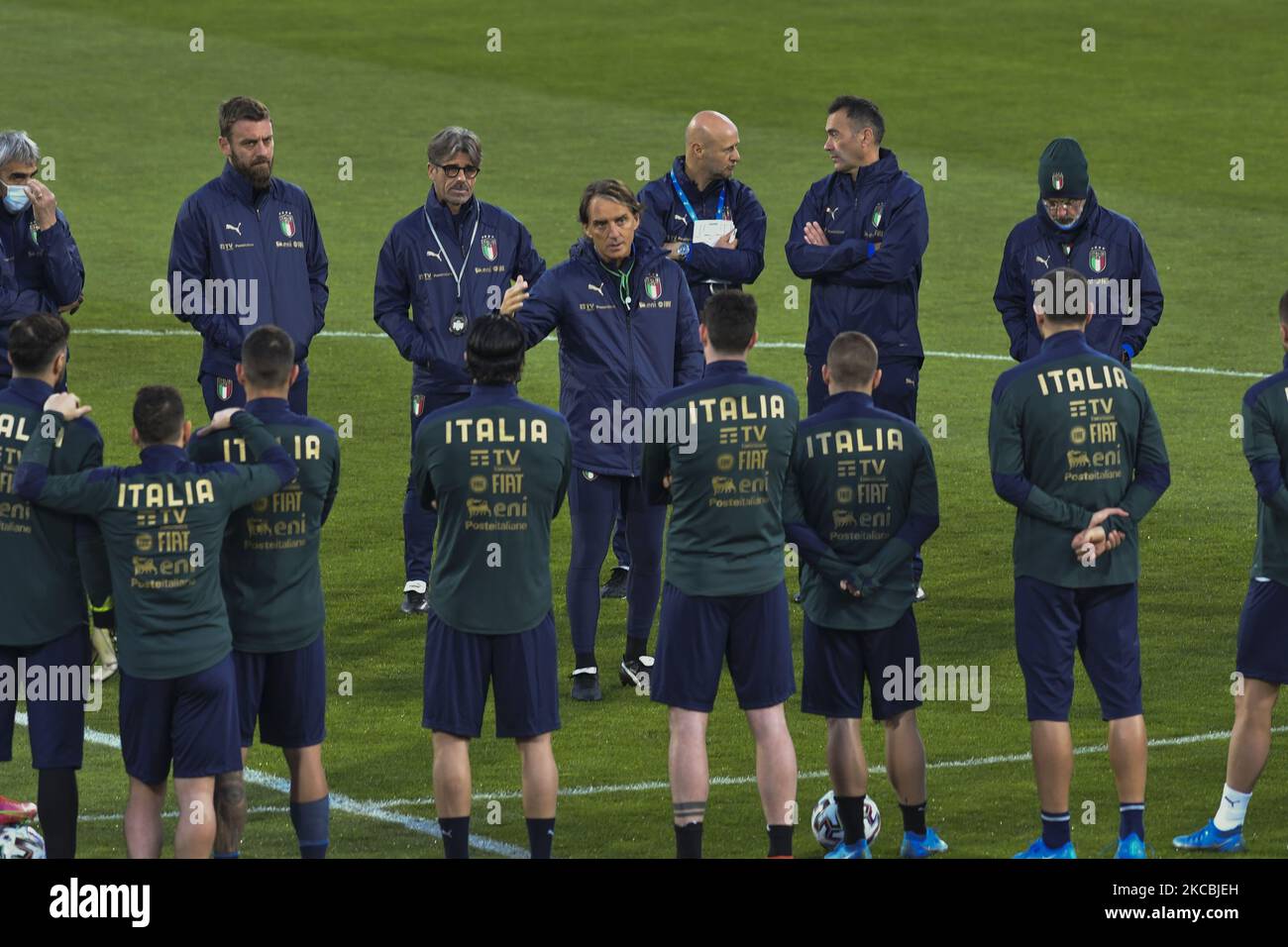 Italienische Fußballnationalmannschaft mit Training im Vasil Levski Nationalstadion in Sofia, Bulgarien, 27. März 2021. Italien wird Bulgarien beim Fußballspiel der Qualifikationsgruppe C der FIFA-Weltmeisterschaft 2022 am 28. März 2021 gegenüberstehen (Foto: Georgi Paleykov/NurPhoto) Stockfoto