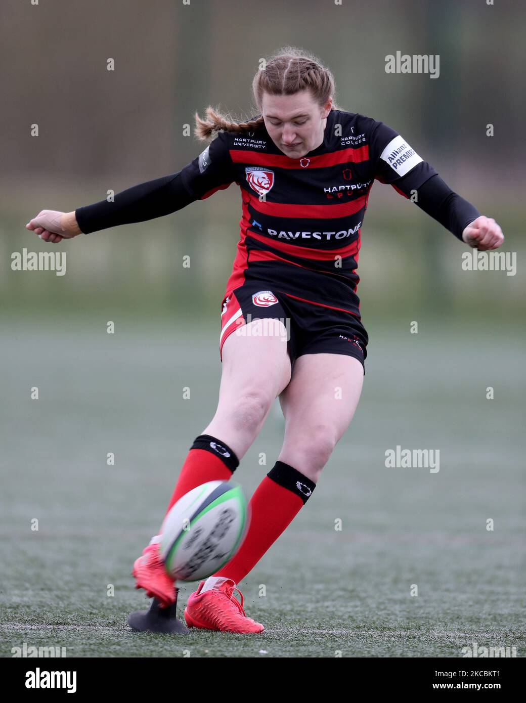 Connie Powell von Gloucester Hartpury versucht es am Samstag, den 27.. März 2021, beim Allianz PREMIER 15S-Match der DAMEN zwischen DMP Durham Sharks und Gloucester Hartpury Women im Maiden Castle, Durham City. (Foto von Mark Fletcher/MI News/NurPhoto) Stockfoto