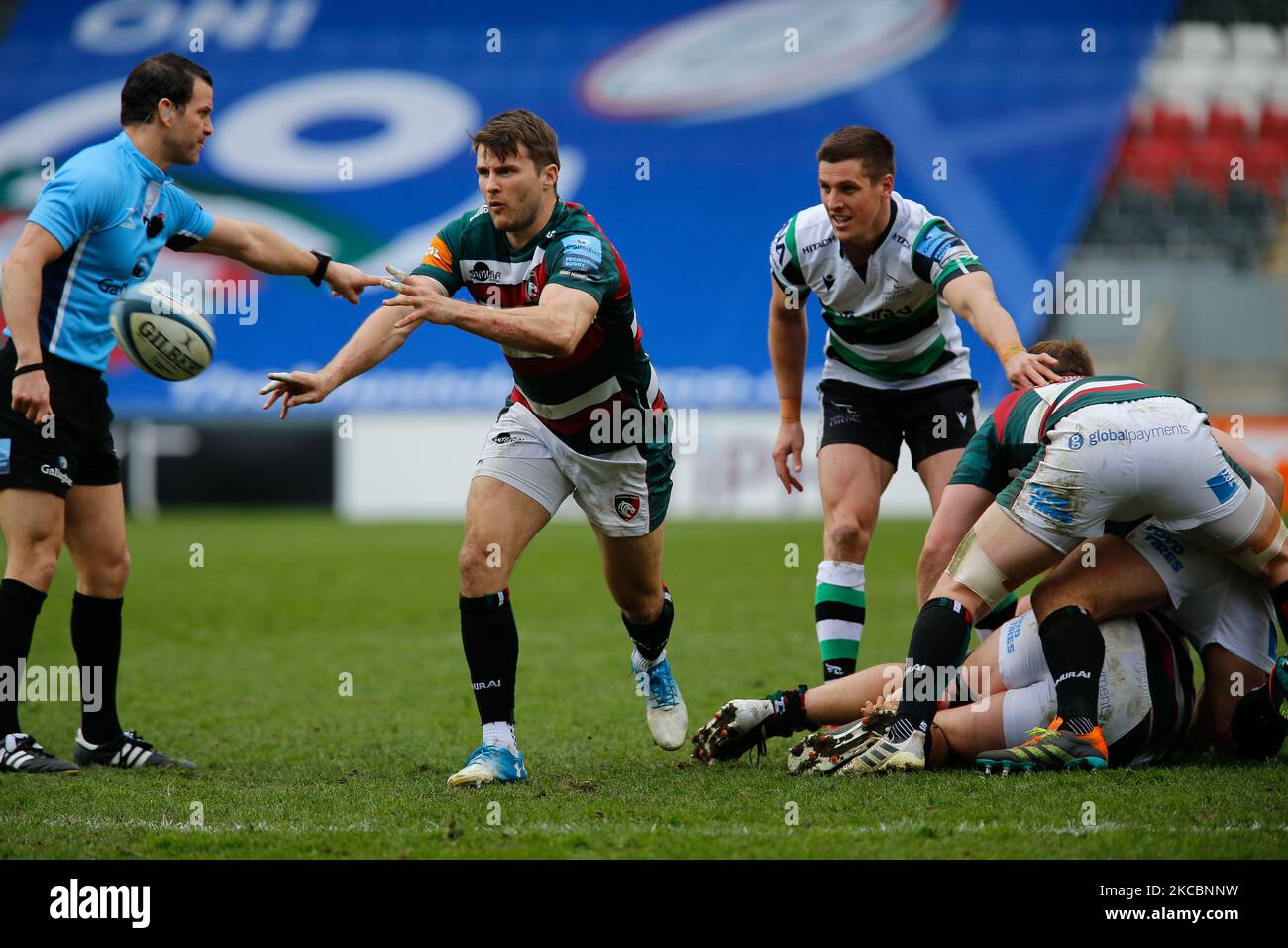 Richard Wigglesworth in Aktion während des Spiels der Gallagher Premiership zwischen Leicester Tigers und Newcastle Falcons in Welford Road, Leicester, Engalnd am 28.. März 2021. (Foto von Chris Lishman/MI News/NurPhoto) Stockfoto