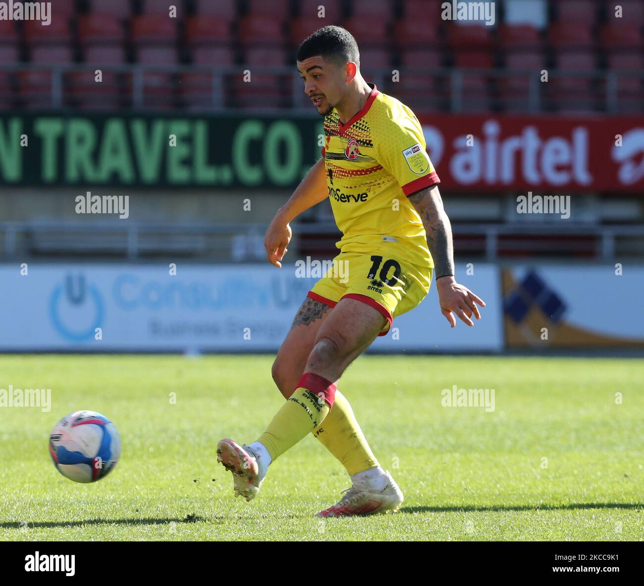 Josh Gordon von Walsall während der Sky Bet League 2 zwischen Leyton Orient und Walsall im Brisbane Road Stadium, Southend, Großbritannien, am 03.. April 2021 (Foto by Action Foto Sport/NurPhoto) Stockfoto