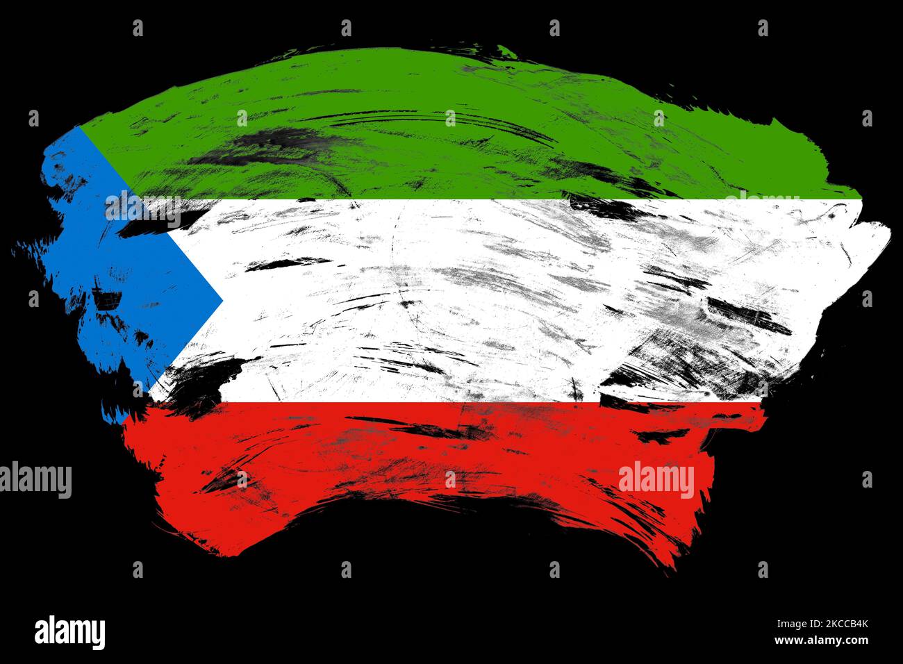 Äquatorialguinea-Flagge auf verzweifeltem schwarzen Pinselhintergrund Stockfoto