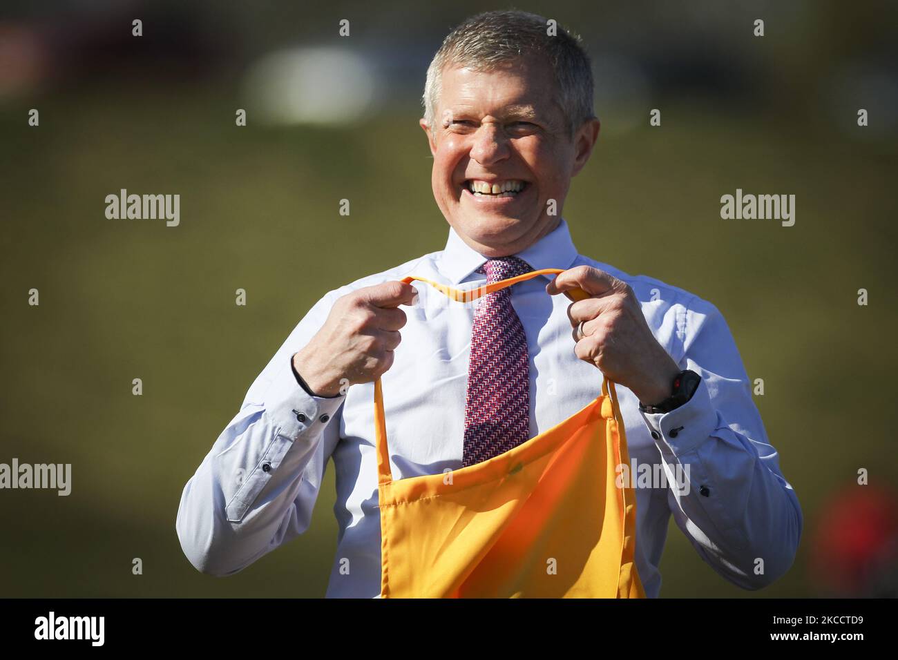 Der schottische Liberaldemokrat Willie Rennie startet das Wahlprogramm der schottischen Liberaldemokraten während einer Wahlveranstaltung im Boardwalk Beach Club am 16. April 2021 in Edinburgh, Schottland. (Foto von Ewan Bootman/NurPhoto) Stockfoto