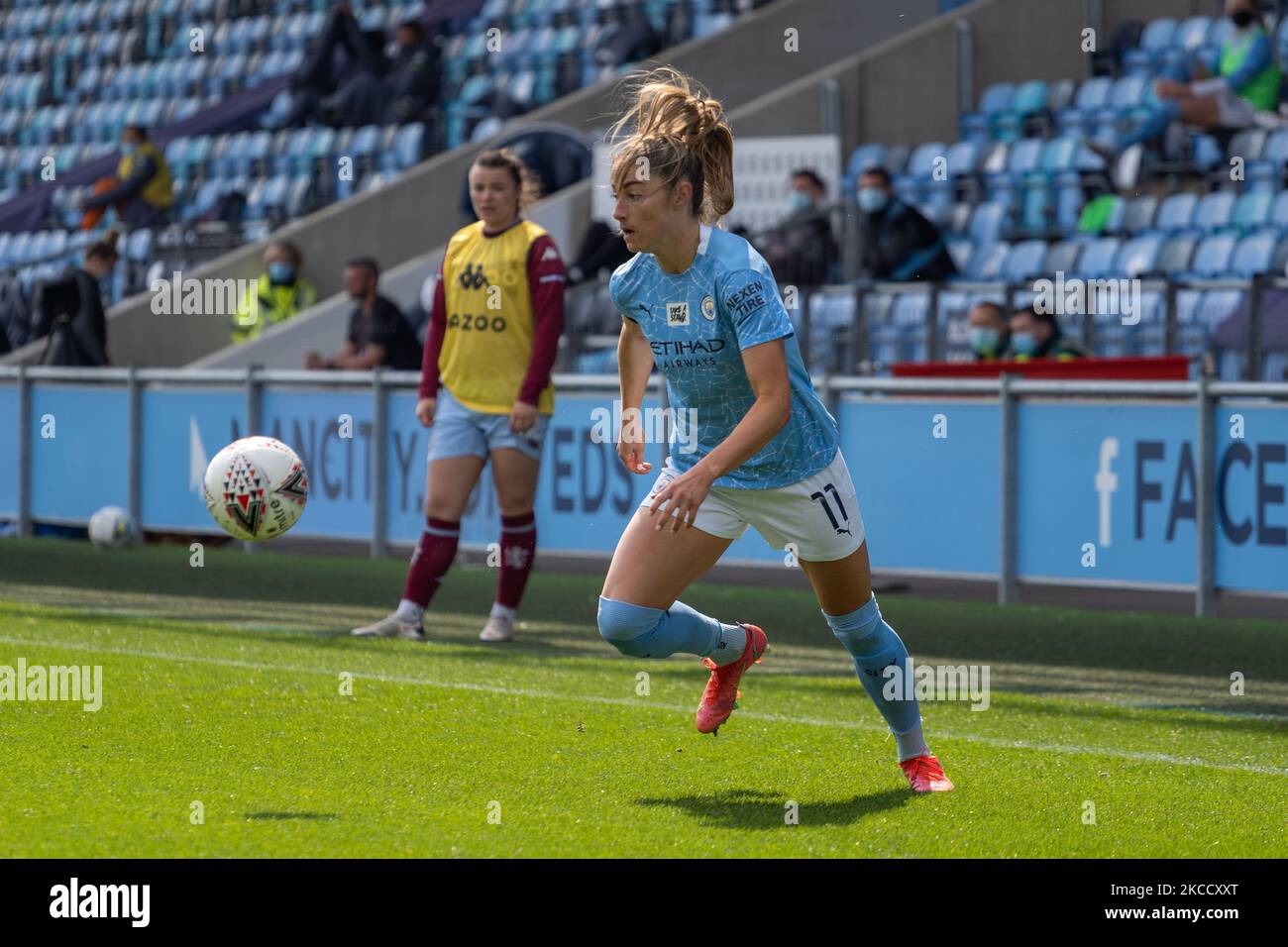 Janine Beckie vom Manchester City WFC während der vierten Runde des Vitality Women's FA Cup zwischen Manchester City Women und Aston Villa Women am 17.. April 2021 im Academy Stadium, Manchester, Großbritannien. (Foto von Action Foto Sport/NurPhoto) Stockfoto