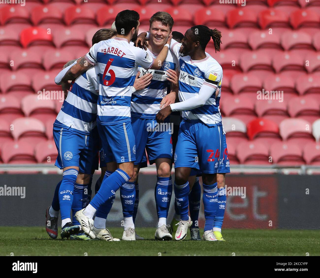 Während des Sky Bet Championship-Spiels zwischen Middlesbrough und Queens Park Rangers am 17.. April 2021 im Riverside Stadium, Middlesbrough, England. (Foto von Mark Fletcher/MI News/NurPhoto) Stockfoto