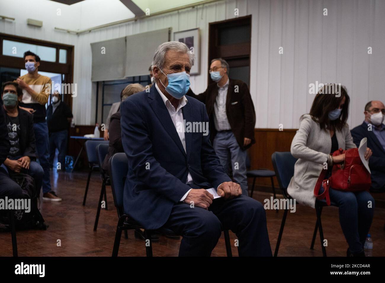 Der Generalsekretär der PCP, Jerónimo de Sousa, am PCP-Hauptsitz in Lissabon, Portugal, Am 20. April 2021. Die Kommunistische Partei ( PCP ) bildet eine Koalition mit der Umweltpartei ( PEV ) für die diesjährigen Kommunalwahlen. Die CDU, einheitliche demokratische Koalition. (Foto von Nuno Cruz/NurPhoto) Stockfoto