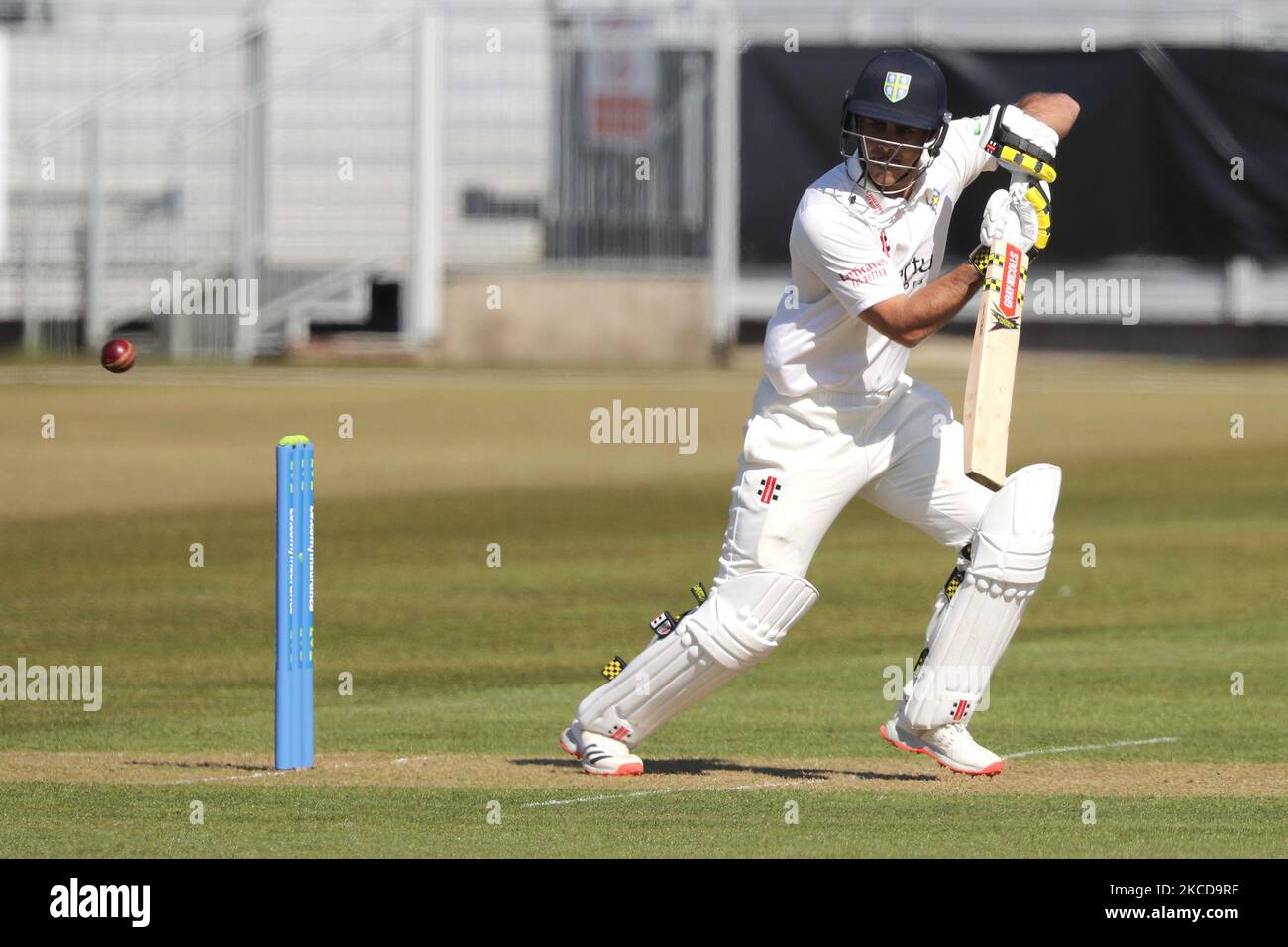David Bedingham von Durham im Batting Action während des LV= Insurance County Championship-Spiels zwischen Durham County Cricket Club und Derbyshire County Cricket Club in Emirates Riverside, Chester le Street am Donnerstag, 22.. April 2021. (Foto von Robert Smith/MI News/NurPhoto) Stockfoto