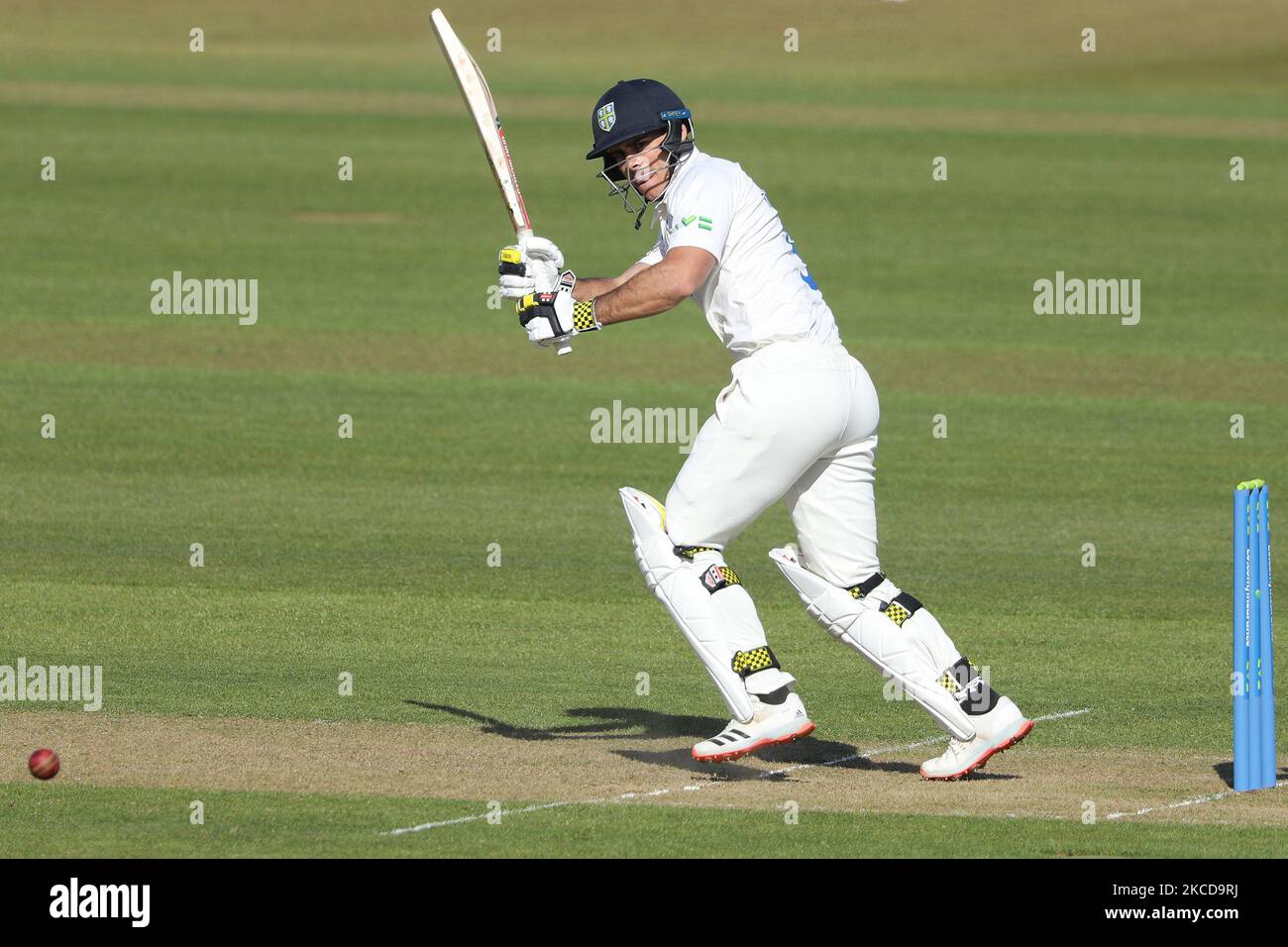 David Bedingham von Durham im Batting Action während des LV= Insurance County Championship-Spiels zwischen Durham County Cricket Club und Derbyshire County Cricket Club in Emirates Riverside, Chester le Street am Donnerstag, 22.. April 2021. (Foto von Robert Smith/MI News/NurPhoto) Stockfoto