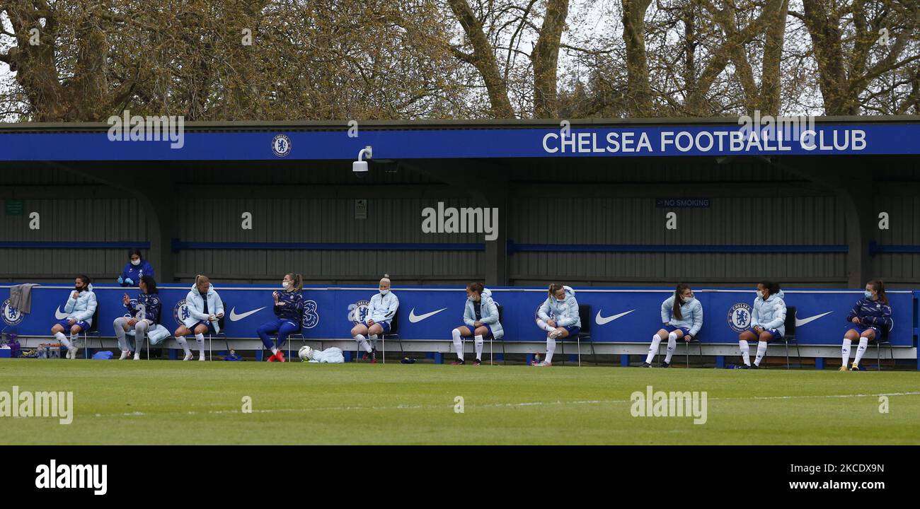 Chelsea untergibt sich während des Halbfinales der Champions League der Frauen 2. zwischen den Chelsea Women und den FC Bayern Mnchen Ladies am 02.. Mai 2021 in Kingsmeadow, Kingston upon Thames (Foto von Action Foto Sport/NurPhoto) Stockfoto