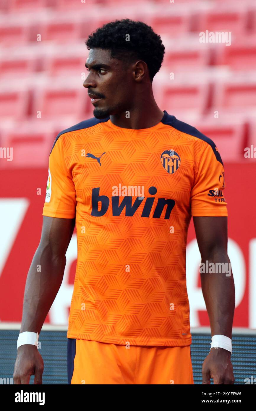 Thierry Correia von Valencia CF während des La Liga-Spiels zwischen dem FC Sevilla und dem FC Valencia im Estadio Sanchez Pizjuan in Sevilla, Spanien. (Foto von Jose Luis Contreras/DAX Images/NurPhoto) Stockfoto