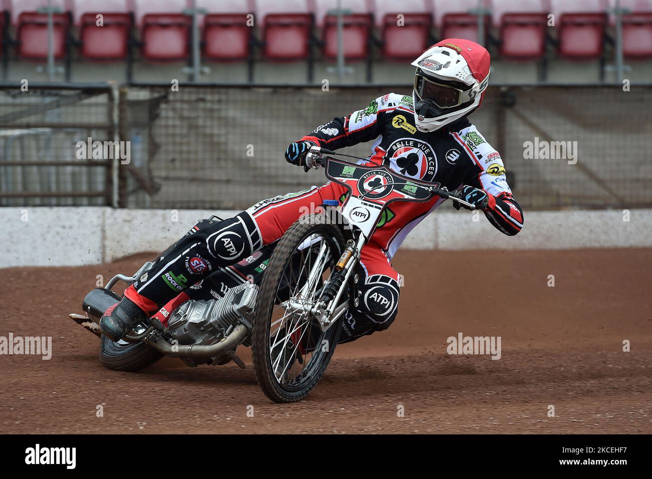 Richie Worrall während des Belle Vue Aces Media Day im National Speedway Stadium, Manchester, am Donnerstag, 13.. Mai 2021. (Foto von Eddie Garvey/MI News/NurPhoto) Stockfoto