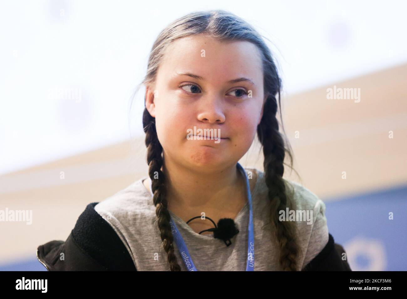 Die 15-jährige schwedische Klimaaktivistin Greta Thunberg während der COP 24, der Konferenz der Vertragsparteien des Rahmenübereinkommens der Vereinten Nationen über Klimaänderungen 24., die vom 2. Bis 14. Dezember stattfindet. Katowice, Polen am 5.. Dezember 2018. (Foto von Beata Zawrzel/NurPhoto) Stockfoto