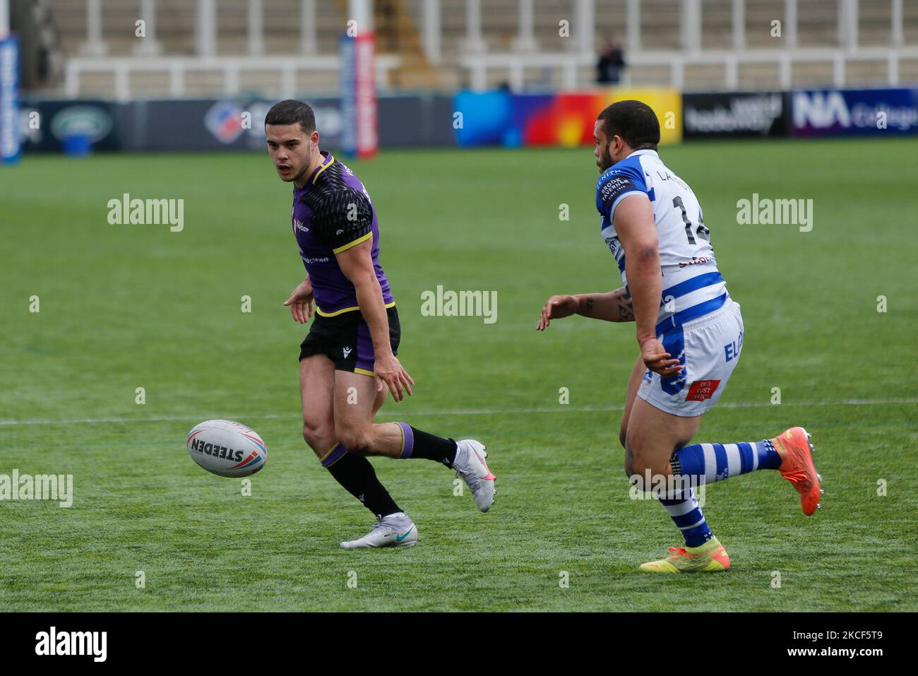 Jake Shorrocks von Newcastle Thunder tritt am Sonntag, dem 23.. Mai 2021, beim WETTSPIEL DER BETFRED Championship zwischen Newcastle Thunder und Halifax Panthers im Kingston Park, Newcastle, an. (Foto von Chris Lishman/MI News/NurPhoto) Stockfoto