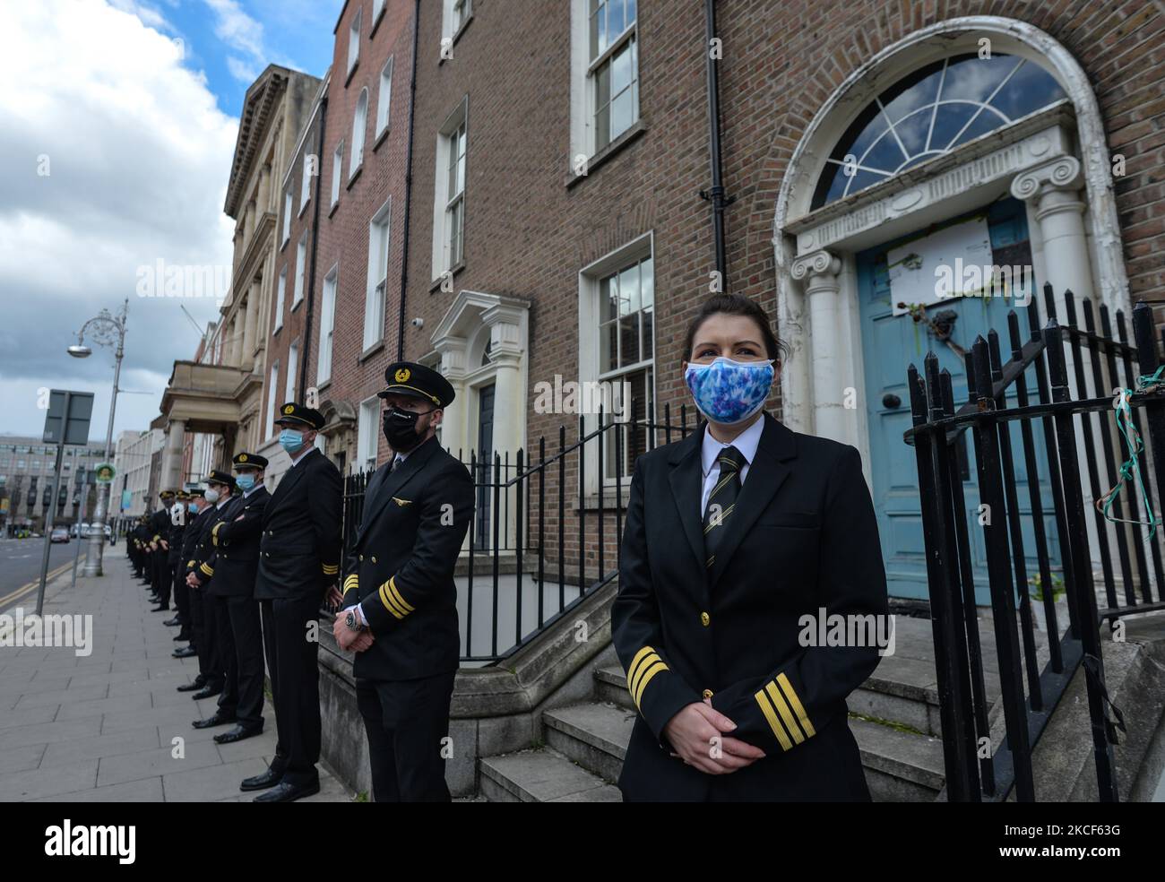 Die Pilotgruppe „Recover Irish Aviation“ demonstriert vor dem Leinster House in Dublin. Am Montag, den 24. Mai 2021, in Dublin, Irland. (Foto von Artur Widak/NurPhoto) Stockfoto