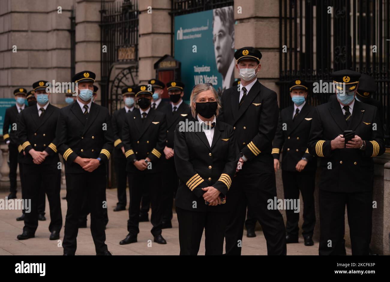 Die Pilotgruppe „Recover Irish Aviation“ demonstriert vor dem Leinster House in Dublin. Am Montag, den 24. Mai 2021, in Dublin, Irland. (Foto von Artur Widak/NurPhoto) Stockfoto